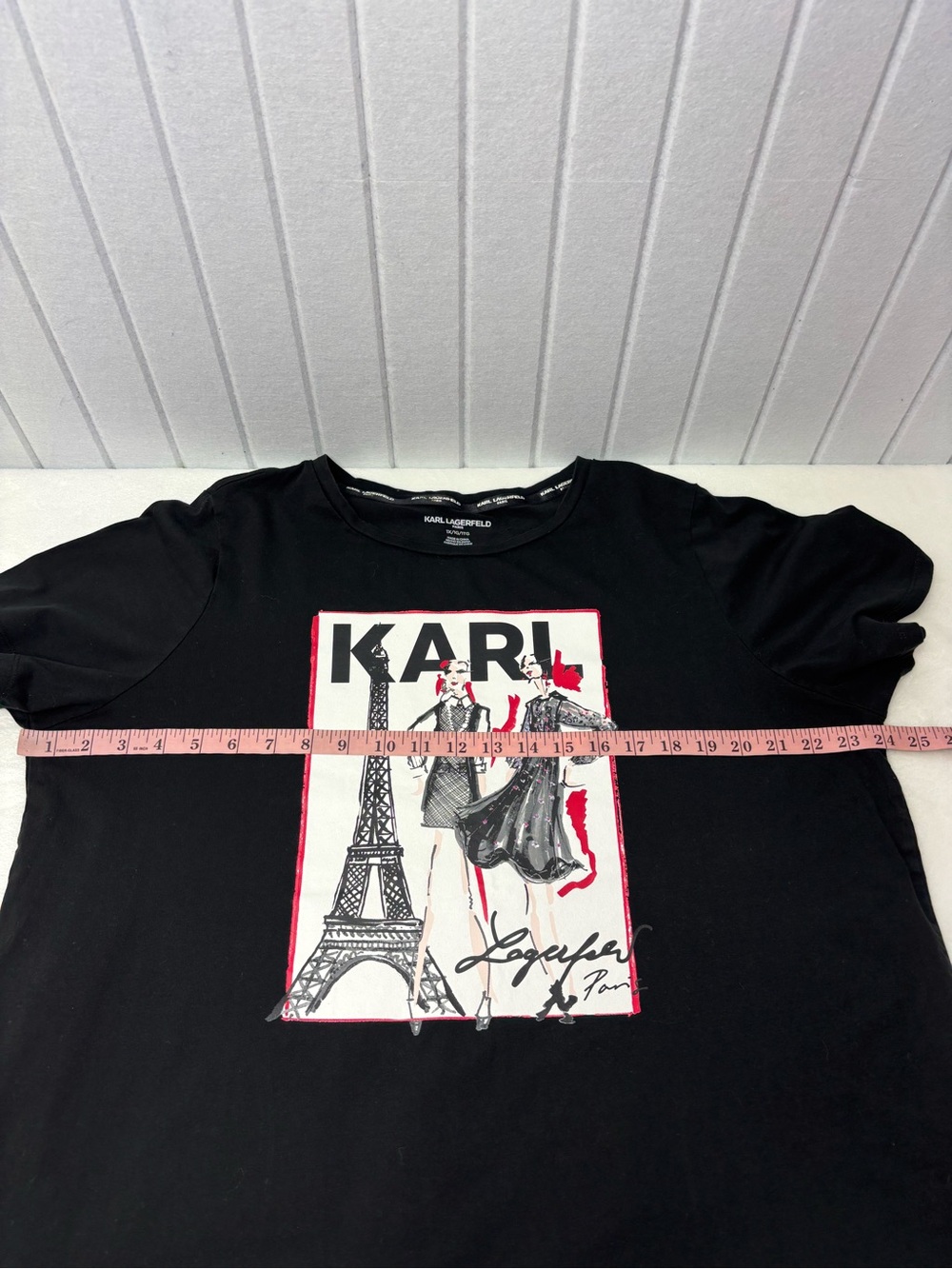 KARL Graphic Cotton Tee with Paris Illustration - Black, White & Red  Size 1X - Picture 8 of 12